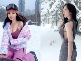 雪地現暖流！清新正妹「何蓁Chen Ho」外套一拉跳出洶湧雪乳，白皙香肩征服整個北海道！