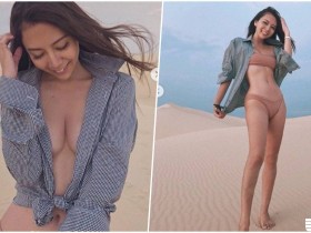 熱情日本妹「沙漠大膽解放美乳」,裡面沒穿直接「中路大開」!