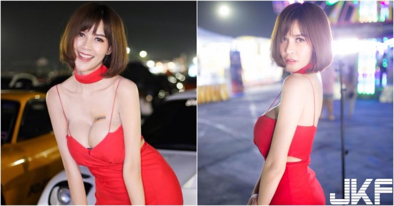 搭摩天輪驚見「兇猛巨奶妹」！超細肩帶快要撐不住啦！「白嫩美乳」好像快掉出來！