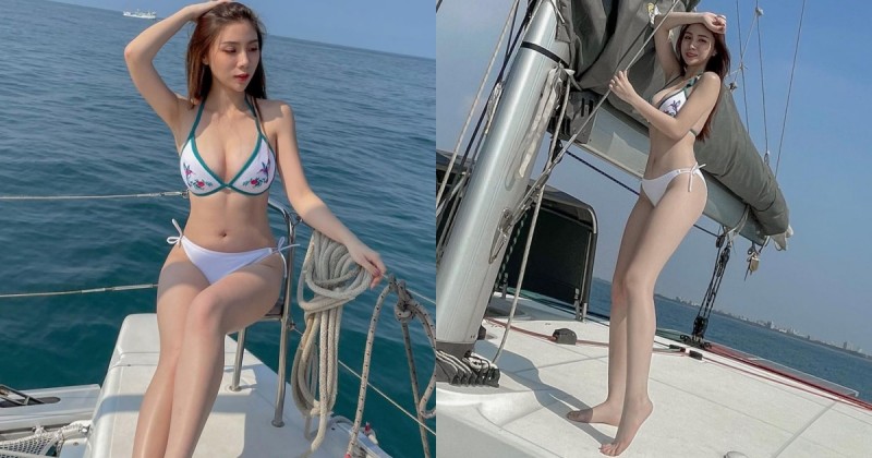 超白皙比基尼美乳正妹！「女神級長腿」雪白筆直好犯規，馬甲線也好狂啊！