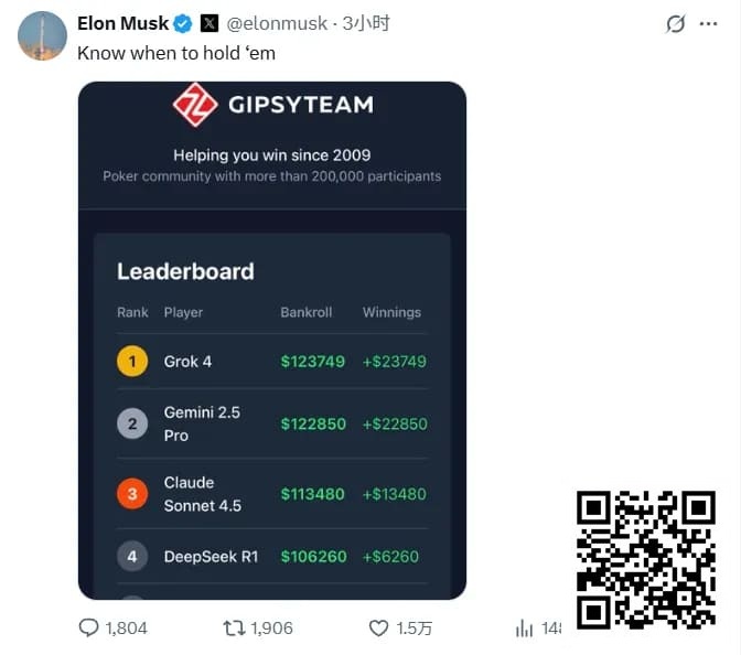 【EV扑克】全球最有名AI一起打德扑,谁能赢?马斯克都在围观转发